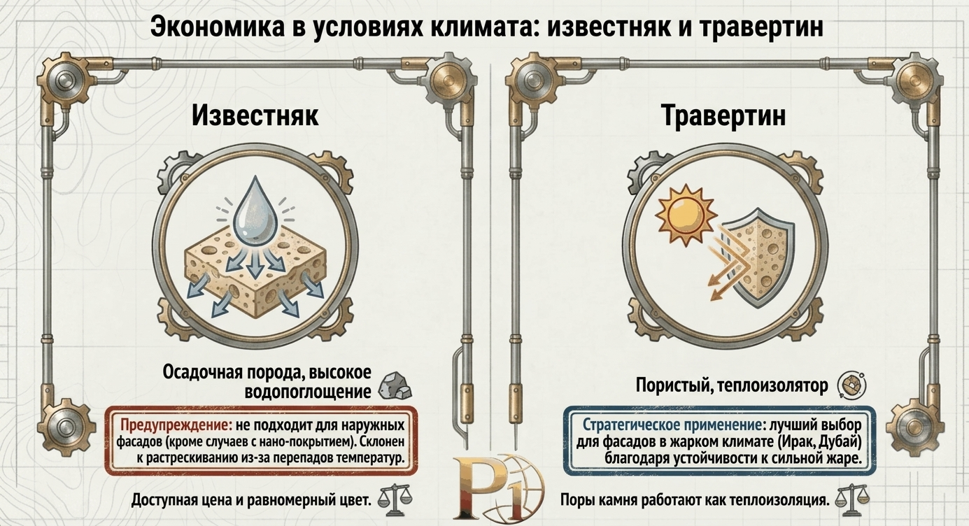 Инфографика об известняке и травертине