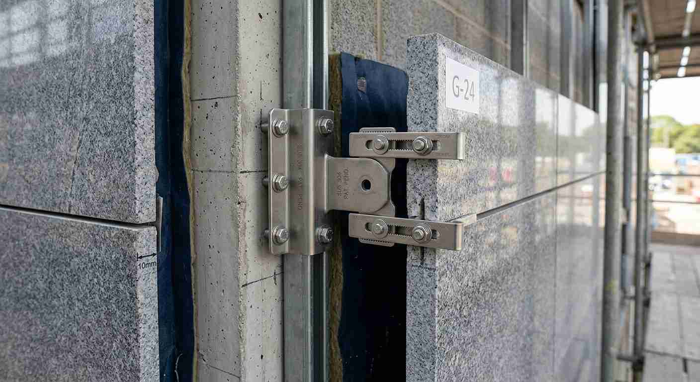 Детали системы сухого монтажа гранитных плит на вентилируемый фасад